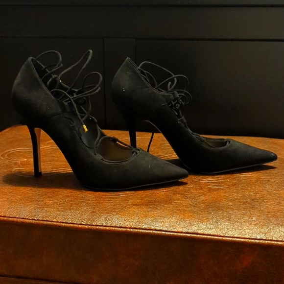 Black also suede heels - tie up - Picture 3 of 4